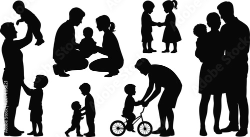 Εκτύπωση καμβά Silhouettes of parents and children bonding, family love, nurturing care, childh