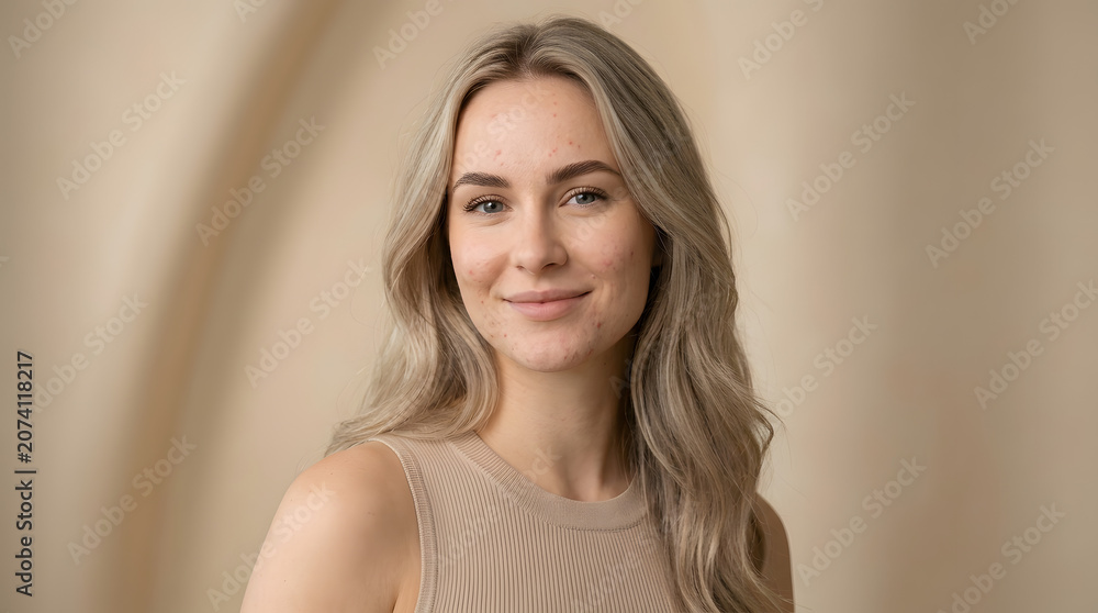 Naklejka premium Portrait of Smiling Young Woman with Long Blonde Hair