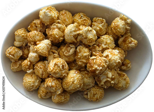 Caramel Popcorn in White Bowl Cutout PNG