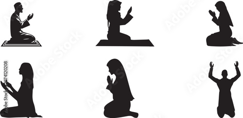 Foto Praying people silhouettes, worship, prayer, devotion, faith icons