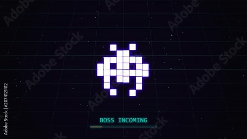 Pixel Art Boss Incoming Screen Alert for Retro Style Video Game