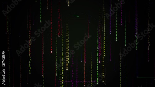 Binary Code Data Streams Flowing Down Digital Background Animation