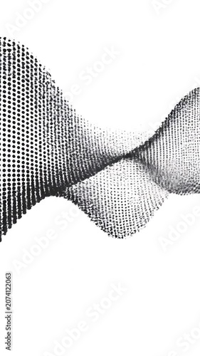 Abstract halftone wave creates dynamic texture across a white canvas