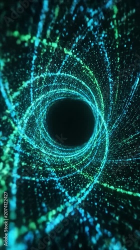 An emergent neon spiral reveals a dormant vortex of shimmering light