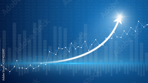 Принти на полотні Stock market rise up arrow growth glowing line chart exchange economic money gra
