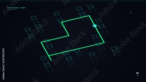 Futuristic digital navigation interface with a glowing path marker