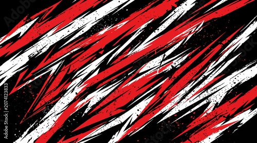 Red and white diagonal streaked geometric racing pattern.
