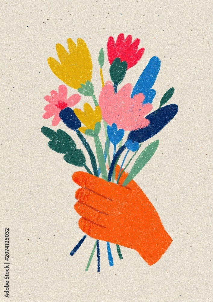 Fototapeta premium Colorful hand holding flowers