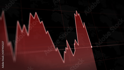 Red chart stock price down trend glowing light