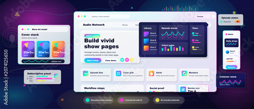 Billede på lærred User interface for audio network platform showing tools for podcast creation and