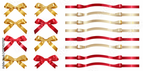 Fotografia Gold And Red Ribbon Set Vector Illustration On White Background