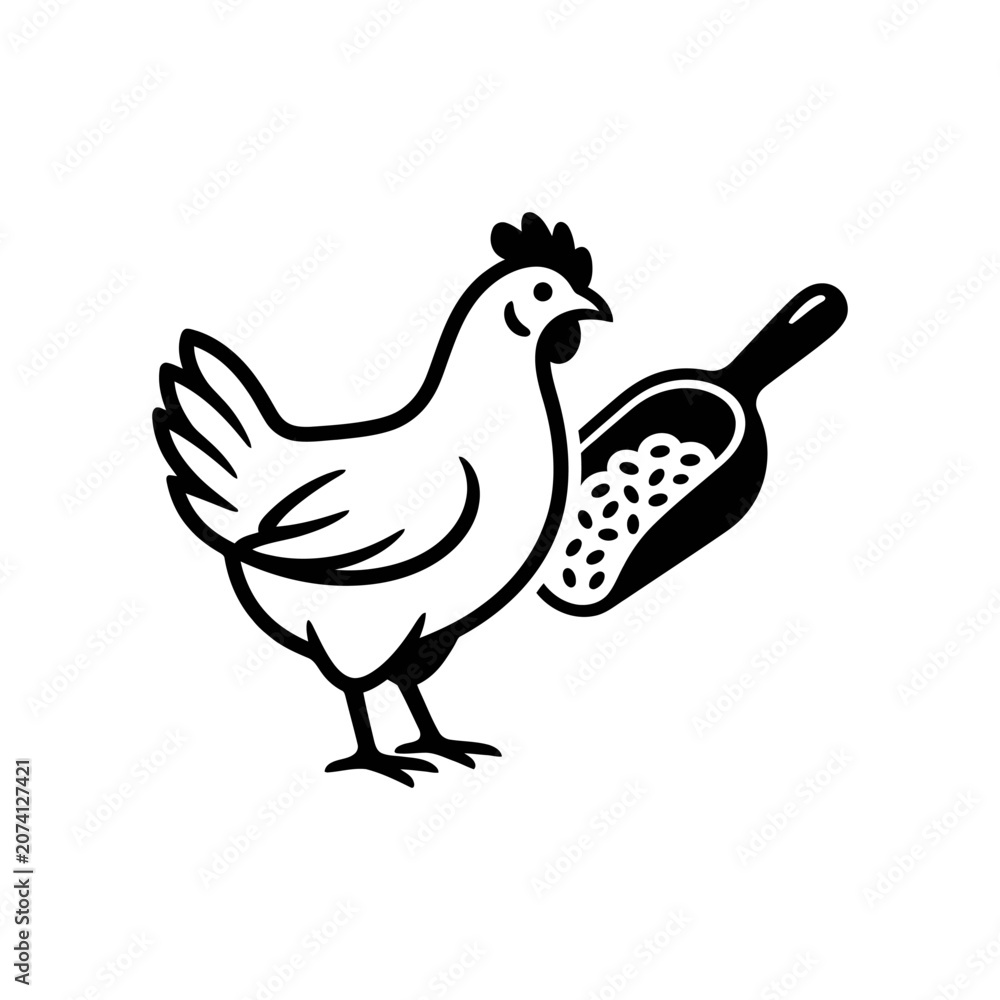 Fototapeta premium Black and white chicken illustration standing.