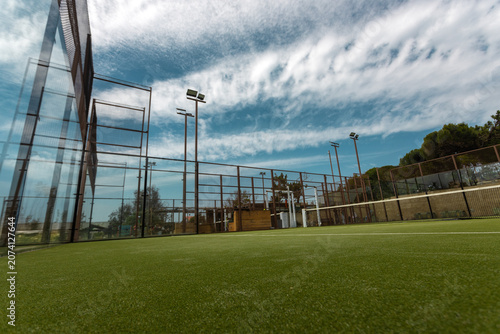 Padel court background. Open tour poster for social media promotion mockup. Advertisement design. Padel Events and tournaments template.