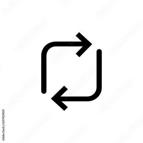 Black rounded square arrows pointing in opposite directions on white background repeat refresh loop