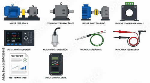 Cuadro en lienzo Collection of industrial motor testing and monitoring equipment.