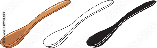 Bild auf Leinwand A trio of kitchen utensils a wooden spoon, a line drawing of a spoon, and a blac
