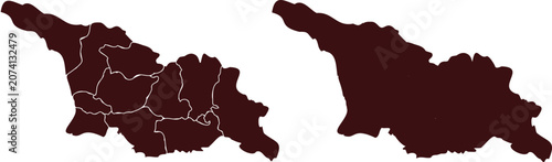 Dark red Georgia country map set showing regional divisions and blank outline silhouette