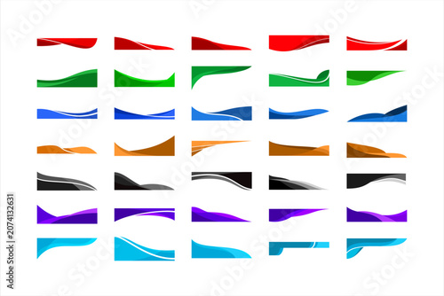 A collection of colorful abstract wavy and curved banner designs, modern minimalist business letterhead and footer background