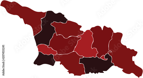 Multi-tone red shaded political map of Georgia country with regional administrative divisions