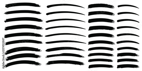 Canvastavla Collection of curved black ink brush strokes with abstract isolated creative col