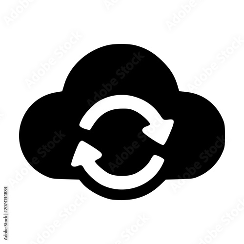 Cuadro en lienzo A database cloud icon carrying a synchronized loop logo, representing automated online file backups, virtual storage syncing, and cloud computing