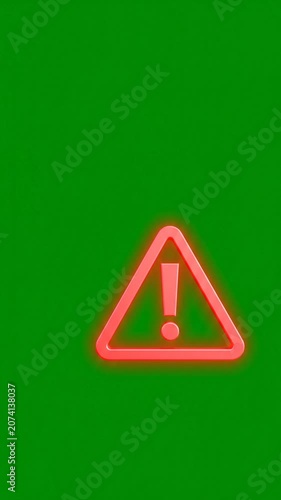 Neon Red Danger Warning Sign Animation Isolated on Green Screen Background for Cyber Security and System Failure