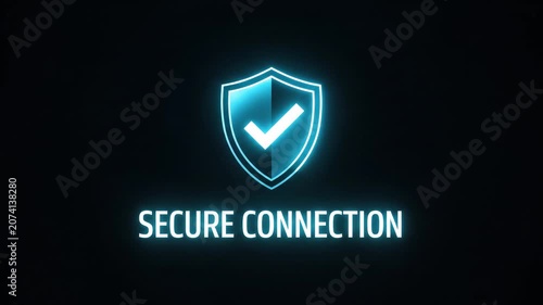 Neon Shield Icon Graphic Representing Secure Connection and Cyber Security Protection against System Failure Hacked
