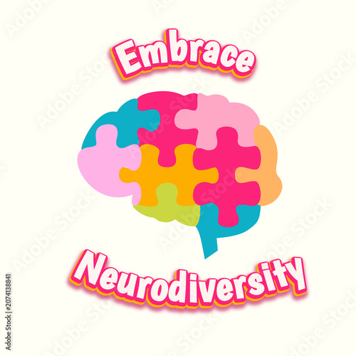 Tableau sur toile Embrace neurodiversity brain illustration flat hand drawn template