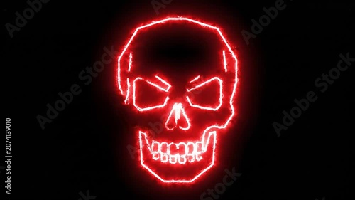 Red Glowing Neon Skull Animation as a Visual Effect for Cyber Security and System Failure Hacking Concepts