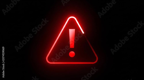 Red Glowing Warning Triangle Sign with Exclamation Mark for System Failure Hacked Cybersecurity Video Overlay Effect