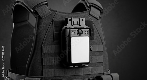 Law enforcement body camera attached to tactical vest for security and evidence recording
