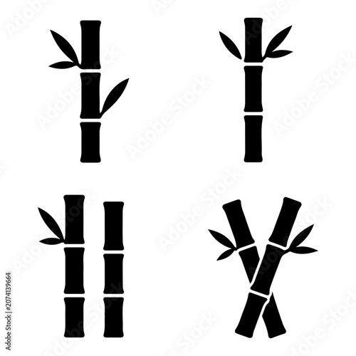 Bamboo silhouette icon set, flat black glyph style