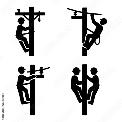 Lineman silhouette icon set, flat black glyph style