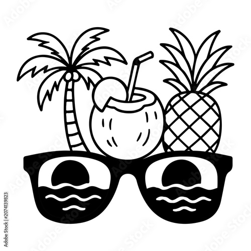 Clipart of sunglasses with palm trees coconut pineapple 