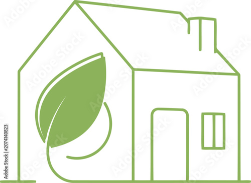 Green ecofriendly house icon with a leaf symbol