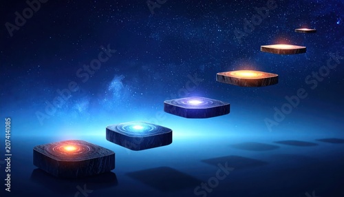 Glowing stones in dark water surface.