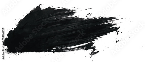 Photos Diagonal black paint brush stroke with ink splatters on white background splatte