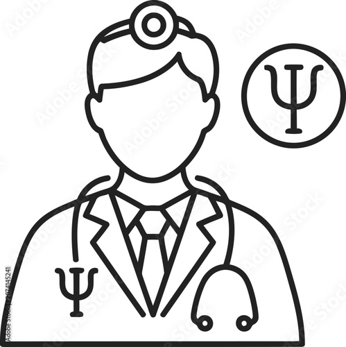 Psychiatrist icon with stethoscope and psi symbol