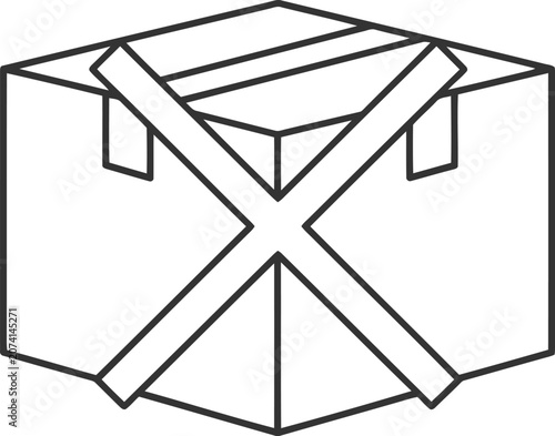 Line art illustration of a cardboard box sealed with tape in an x shape