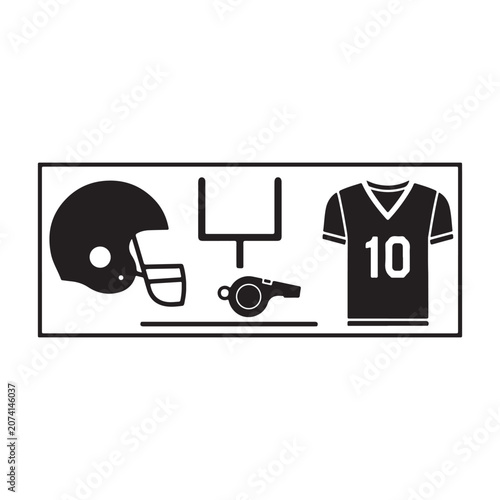 American football sport equipment set icon with football equipment collection competition training activity exercise physical protection athletic championship tournament american strategy