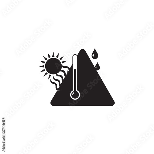 Sun and thermometer warning of high temperature and humidity with black and white temperature thermometer humidity environment triangle illustration silhouette heatwave tropical forecast