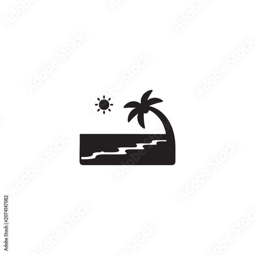 Tropical beach landscape icon silhouette with palm tree tropical landscape vacation paradise silhouette isolated illustration coastline shoreline relaxation recreation environment