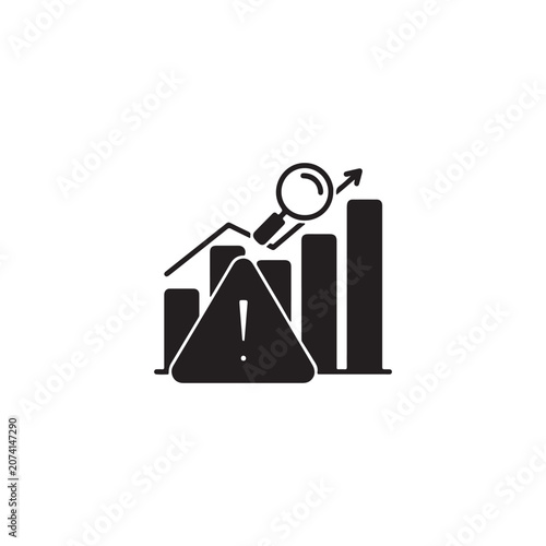 Business growth analysis with warning sign icon representing financial risk assessment or strategy review concept analysis magnifying business strategy marketing evaluation economic planning