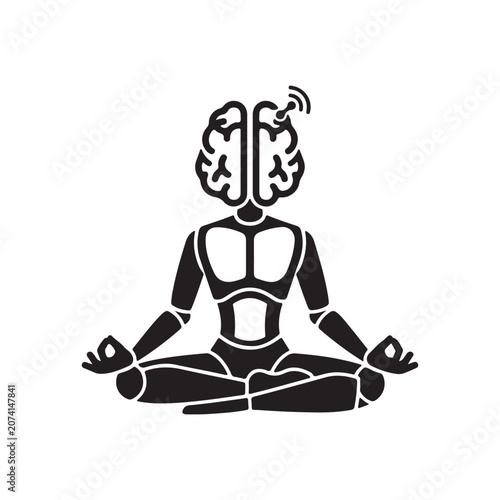 Artificial intelligence meditating robot with exposed brain concept icon meditating artificial intelligence mindfulness meditation technology cybernetic futuristic consciousness learning