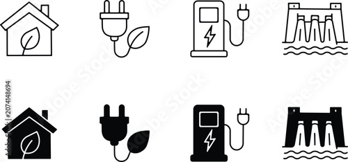 Tableau sur toile Eco friendly energy icons for sustainable living and renewable power sources