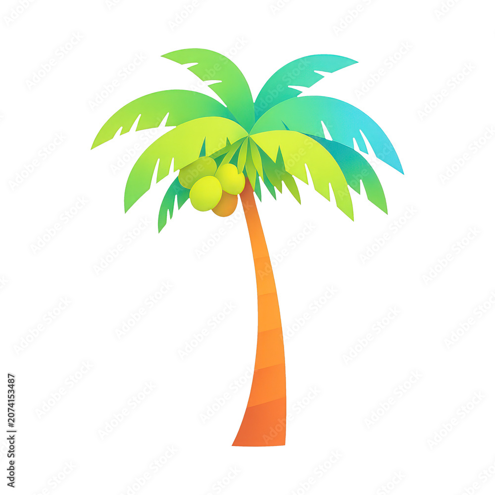 Fototapeta premium PNG Vibrant tropical palm tree illustration.