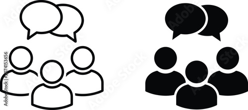Two people with speech bubbles icon showing communication and professional dialogue.
