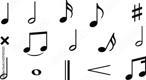 Obraz na plátně Musical notes and symbols vector set including quarter eighth sixteenth half whole notes sharp and crescendo signs, 17 words