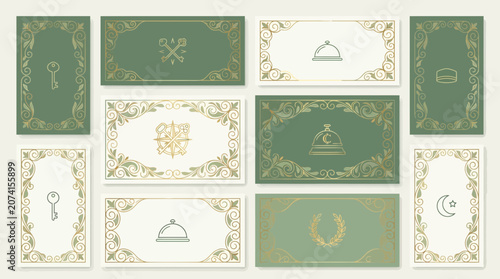Elegant Vintage Frames & Monograms: Green and Gold Ornate Borders