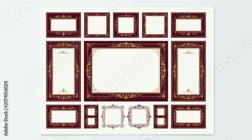 Ornate Maroon and Gold Decorative Picture Frames Collection